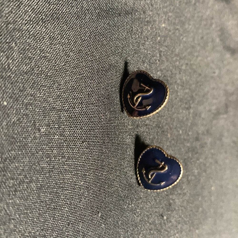 Dark Blue And Gold Anchor Earrings.   #013